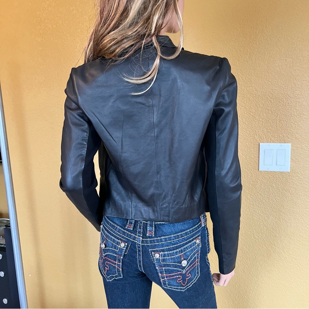 TROUVÉ Drape Front Leather Jacket Butter Soft - Picture 11 of 13